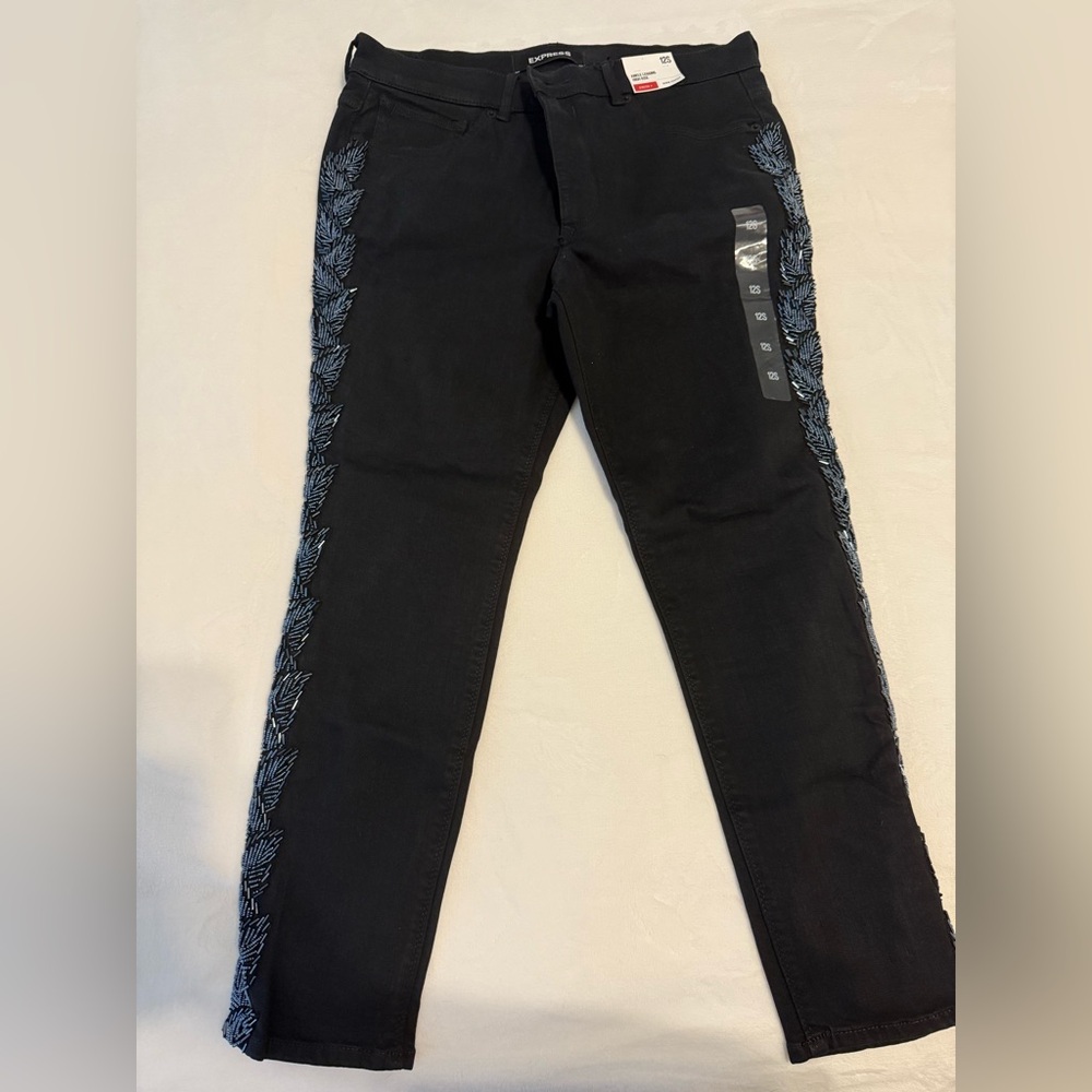 Express Women’s Black Jeans with Bluish Beaded Embroidery